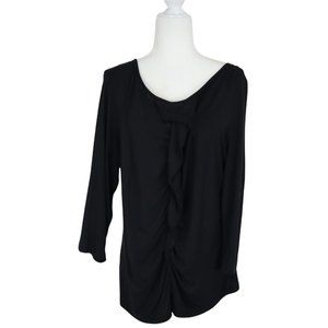 Talbots Women's Size 1X Front Ruffle Long Sleeve Black Top